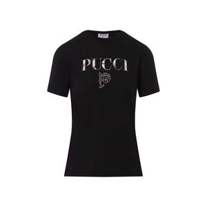 Pucci Pure Black Cotton T-Shirt With Contrasting Logo - NWT